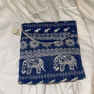 Blue & White Elephant Print Cotton Pouch